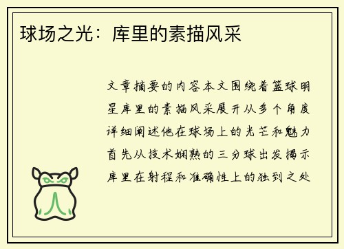 球场之光：库里的素描风采